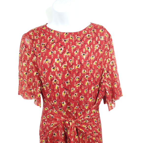 NEW L.K. BENNETT WOMEN’S SIZE 14 EVE CRANBERRY SHORT SLEEVE SILK DRESS - Picture 6 of 11